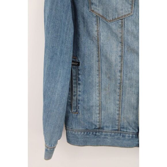 Dravus Denim Jeans Jacket Sherpa Collar Native Pattern Lining Size Large - Picture 3 of 10